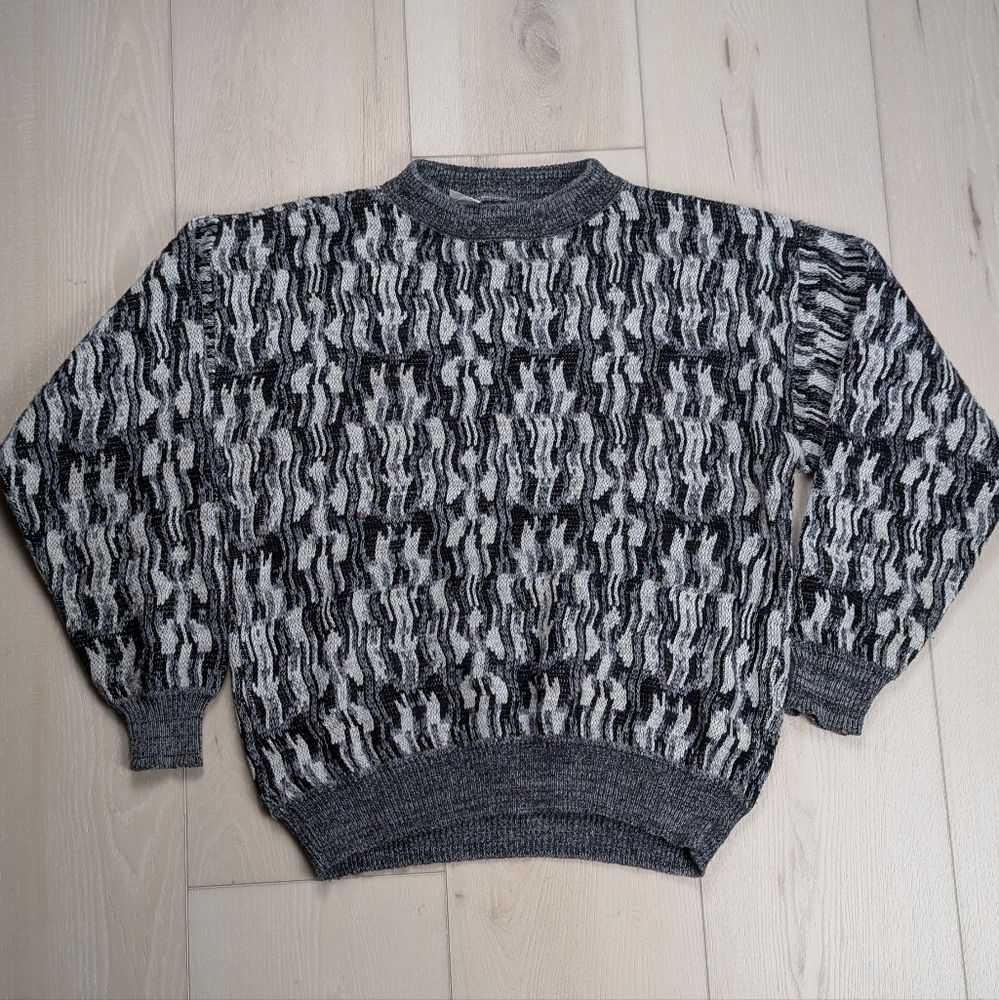 Vintage Coogi‎ Style Sweater Adult L Black White Wool Blend Made In Italy